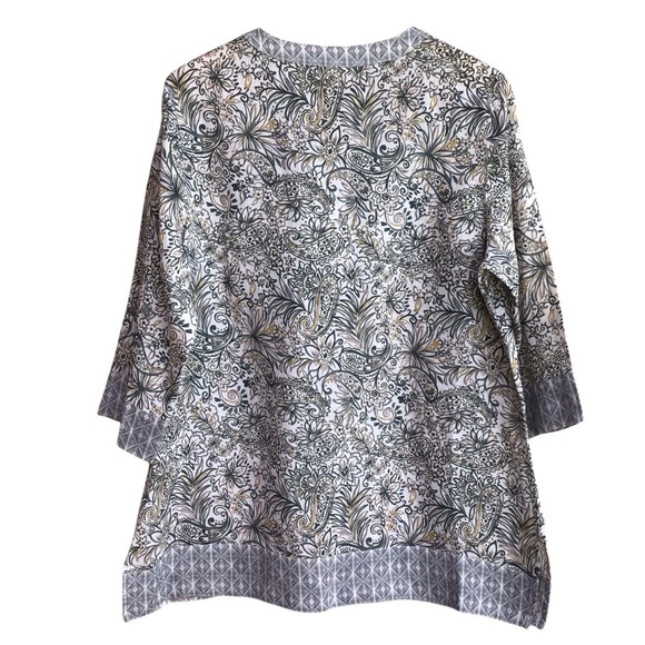 Sigrid Olsen Floral Linen 3/4 Sleeve V Neck Tunic NEW - Picture 2 of 10